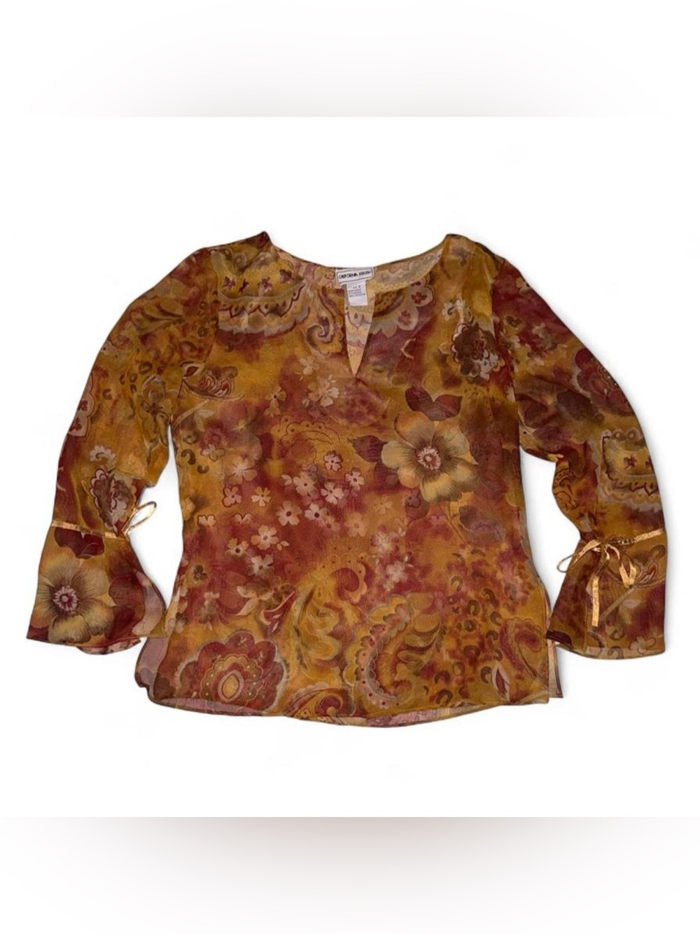 Women’s Floral Split-Neck Blouse — Rust Multi